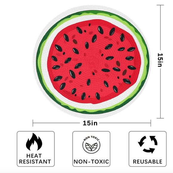 DXTKWL Watermelon Slice Round Woven Braided Set of 4 PLACEMATS - Picture 3 of 7